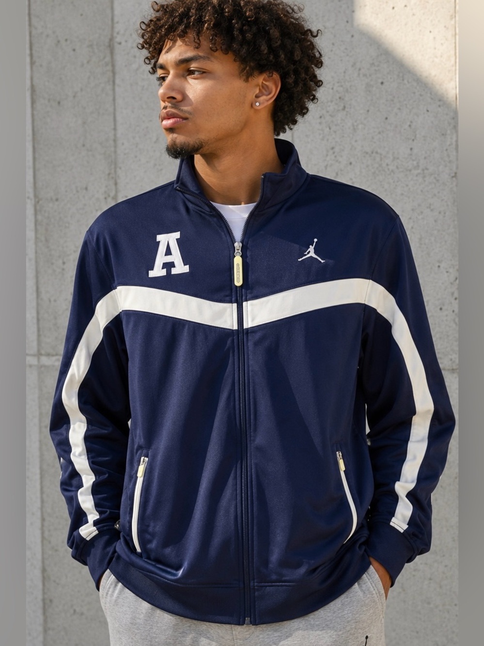 Jordan Jumpman Navy White Full Zip Track Jacket Mens Medium Athletic Warm Up